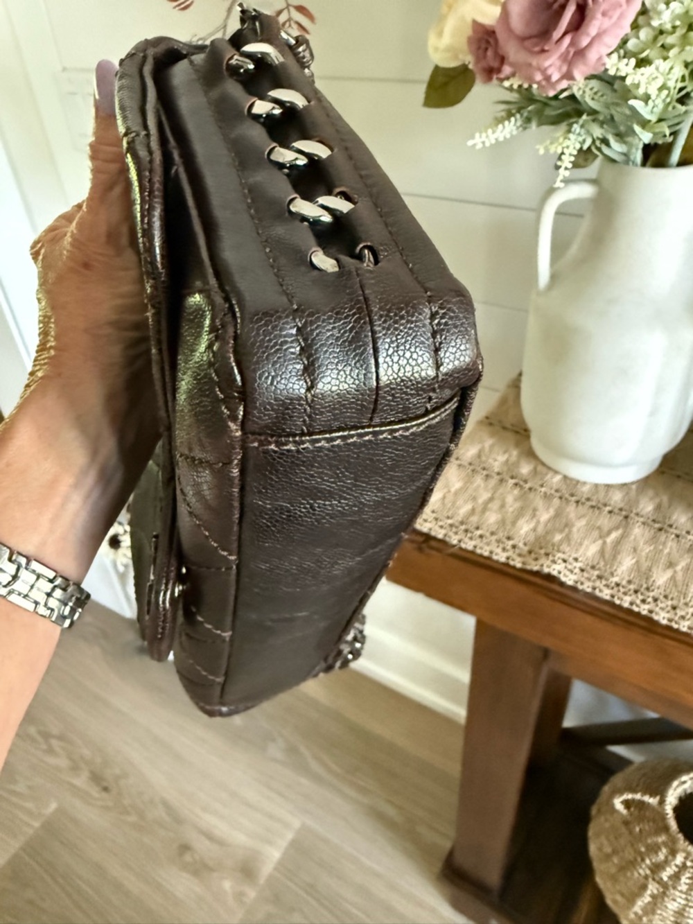 CHANEL Quilted Shoulder Bag in Dark Brown Leather with Silver-Tone Hardware - Picture 6 of 11